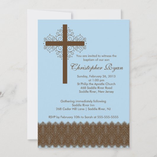Boy Elegant Lace Baptism | Christening Cross Kaart (Voorkant)