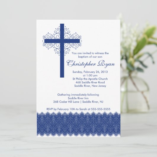 Boy Elegant Lace Baptism | Christening Cross Kaart (Staand voorkant)