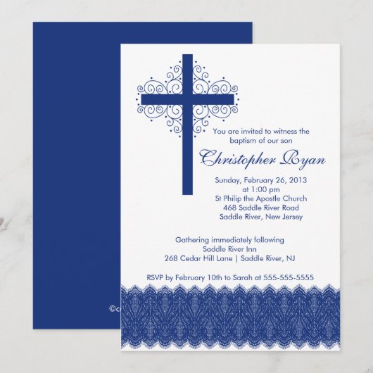 Boy Elegant Lace Baptism | Christening Cross Kaart (Voorkant / Achterkant)