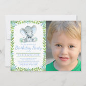Boy Elephant Any Number Foto Verjaardagsfeest Kaart (Voorkant)