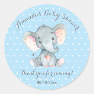 Boy Elephant Baby shower Blauw Bedankt Favor Ronde Sticker