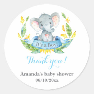 Boy Elephant Baby shower Blauw Bedankt Favor Ronde Sticker