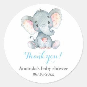 Boy Elephant Baby shower Blauw Bedankt Favor Ronde Sticker