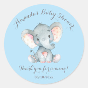 Boy Elephant Baby shower Blauw Bedankt Favor Ronde Sticker