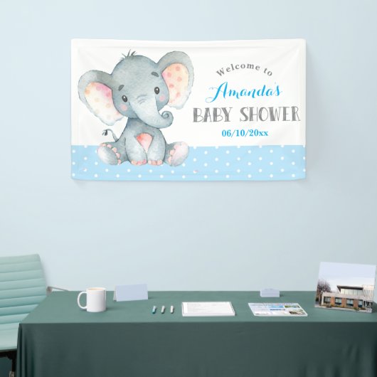 Boy Elephant Baby shower Blauw en Grijs Banner (Beurs)