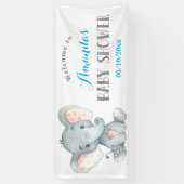 Boy Elephant Baby shower Blauw en Grijs Banner (Verticaal)