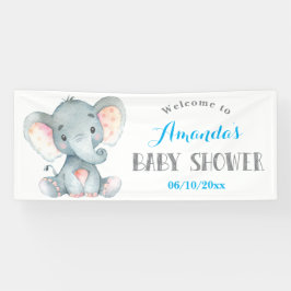 Boy Elephant Baby shower Blauw en Grijs Banner