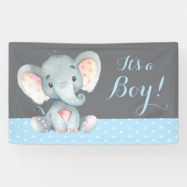 Boy Elephant Baby shower Blauw en Grijs Banner