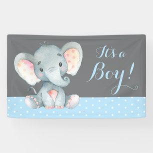 Boy Elephant Baby shower Blauw en Grijs Banner