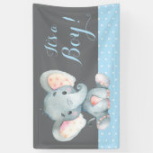 Boy Elephant Baby shower Blauw en Grijs Banner (Verticaal)
