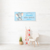 Boy Elephant Baby shower Blauw en Grijs Banner (Insitu)