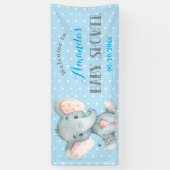Boy Elephant Baby shower Blauw en Grijs Banner (Verticaal)