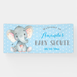 Boy Elephant Baby shower Blauw en Grijs Banner