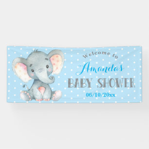 Boy Elephant Baby shower Blauw en Grijs Banner