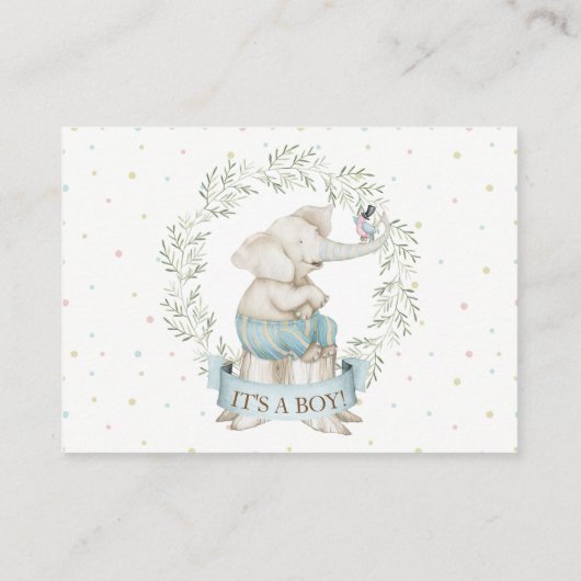 Boy Elephant Baby shower Boek Aanvraag Informatiekaartje (Achterkant)