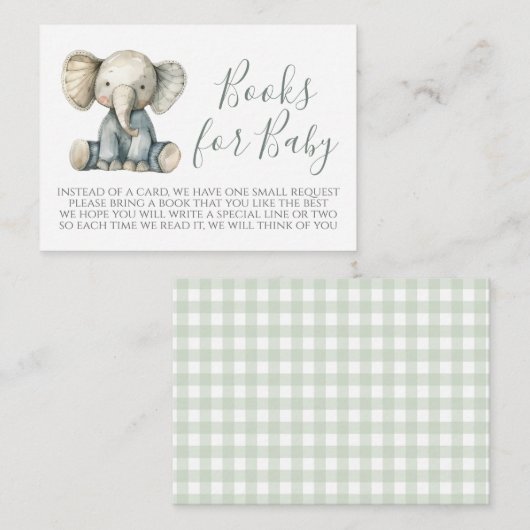 Boy Elephant Baby shower Boek Aanvraag Kaart (Voorkant / Achterkant)