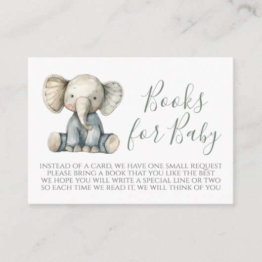 Boy Elephant Baby shower Boek Aanvraag Kaart (Voorkant)