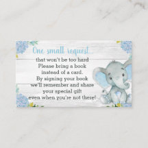 Boy Elephant Baby shower Boek Aanvraag Kaart
