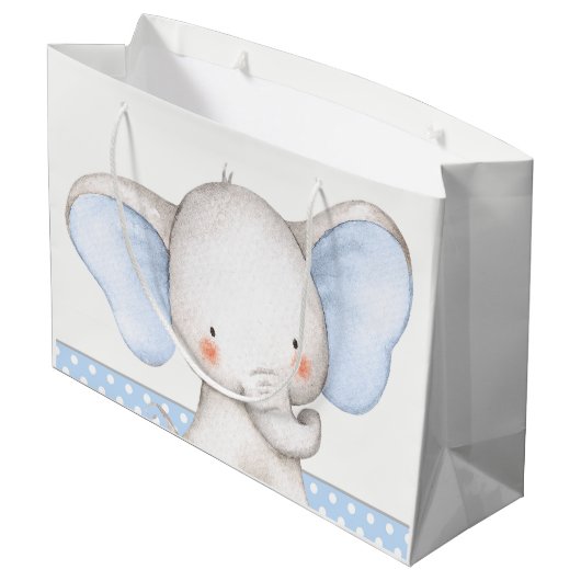 Boy Elephant Baby shower Groot Cadeauzakje (Achterkant Gekanteld)