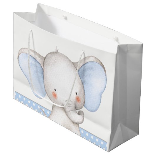 Boy Elephant Baby shower Groot Cadeauzakje (Voorkant Gekanteld)
