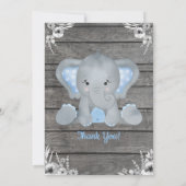 Boy Elephant Baby shower Invitation blue Rustic Kaart (Achterkant)