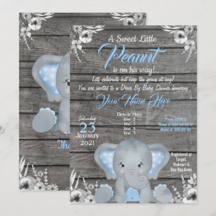 Boy Elephant Baby shower Invitation blue Rustic Kaart