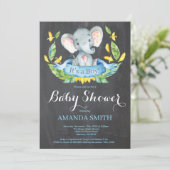 Boy Elephant Baby shower Invitation Chalkboard Kaart (Staand voorkant)