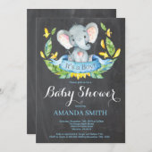 Boy Elephant Baby shower Invitation Chalkboard Kaart (Voorkant / Achterkant)