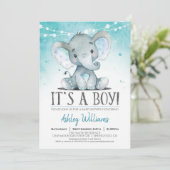 Boy Elephant Baby shower Invitation Kaart (Staand voorkant)
