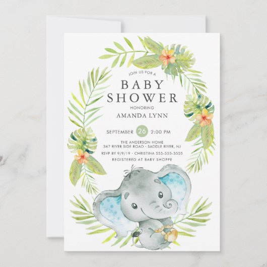 Boy Elephant Baby shower Invitation Kaart (Voorkant)