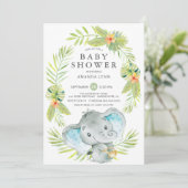 Boy Elephant Baby shower Invitation Kaart (Staand voorkant)