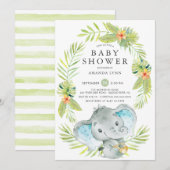 Boy Elephant Baby shower Invitation Kaart (Voorkant / Achterkant)