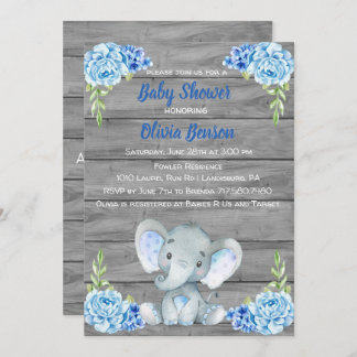 Boy Elephant Baby shower Invitation Kaart