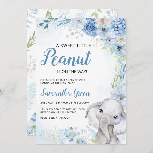 Boy Elephant Baby shower Kaart (Voorkant / Achterkant)