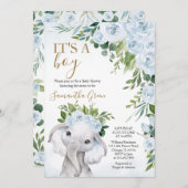 Boy Elephant Baby shower Kaart (Voorkant / Achterkant)