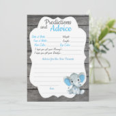 Boy Elephant Baby shower Prediction Advice Card Kaart (Staand voorkant)