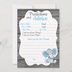 Boy Elephant Baby shower Prediction Advice Card Kaart