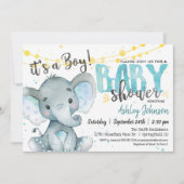 Boy Elephant Baby shower uitnodiging Blauw & geel (Voorkant)