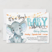 Boy Elephant Baby shower uitnodiging Blauw & Sinaa (Voorkant)