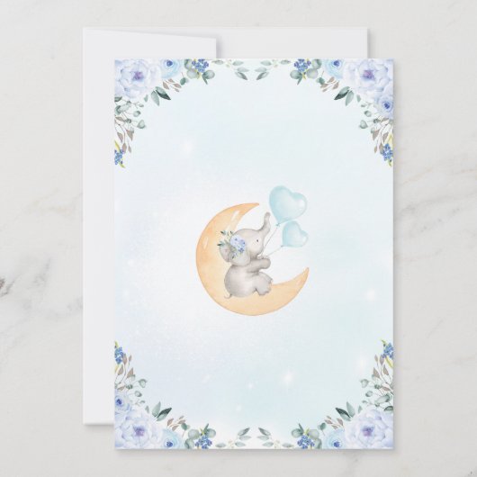 Boy Elephant Baby shower / Waterverf Blue Floral Kaart (Achterkant)