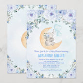 Boy Elephant Baby shower / Waterverf Blue Floral Kaart (Voorkant / Achterkant)