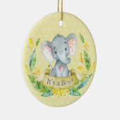 Boy Elephant Baby shower Yellow Keramisch Ornament (Rechts)