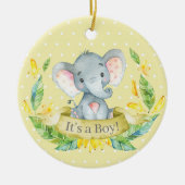 Boy Elephant Baby shower Yellow Keramisch Ornament (Voorkant)