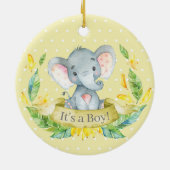 Boy Elephant Baby shower Yellow Keramisch Ornament (Achterkant)