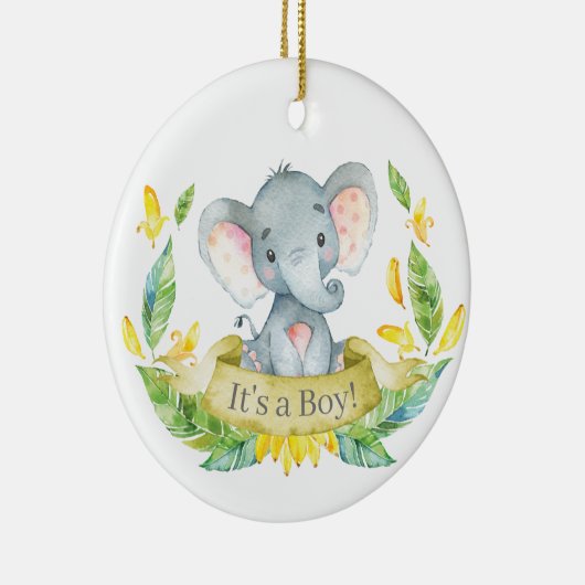 Boy Elephant Baby shower Yellow Keramisch Ornament (Rechts)