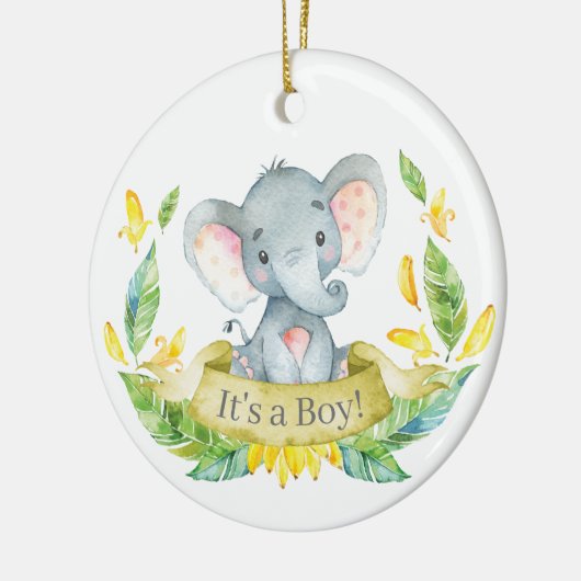Boy Elephant Baby shower Yellow Keramisch Ornament (Links)