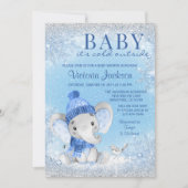 Boy Elephant Baby zijn Koud Buiten Baby shower Kaart (Voorkant)
