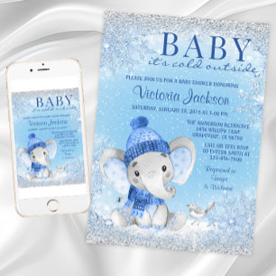 Boy Elephant Baby zijn Koud Buiten Baby shower Kaart