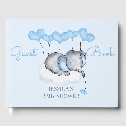 Boy Elephant Blue Baby shower Gastenboek (Voorkant)