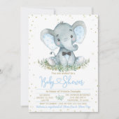 Boy Elephant Bow Stropdas Baby shower Uitnodiging (Voorkant)